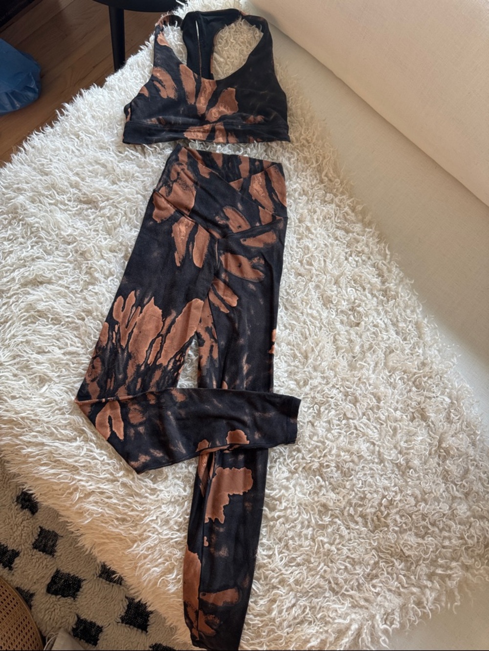 Aerie Black and Copper Tie-Dye Active Set - sports-bra(small)+ Leggings(XS)
